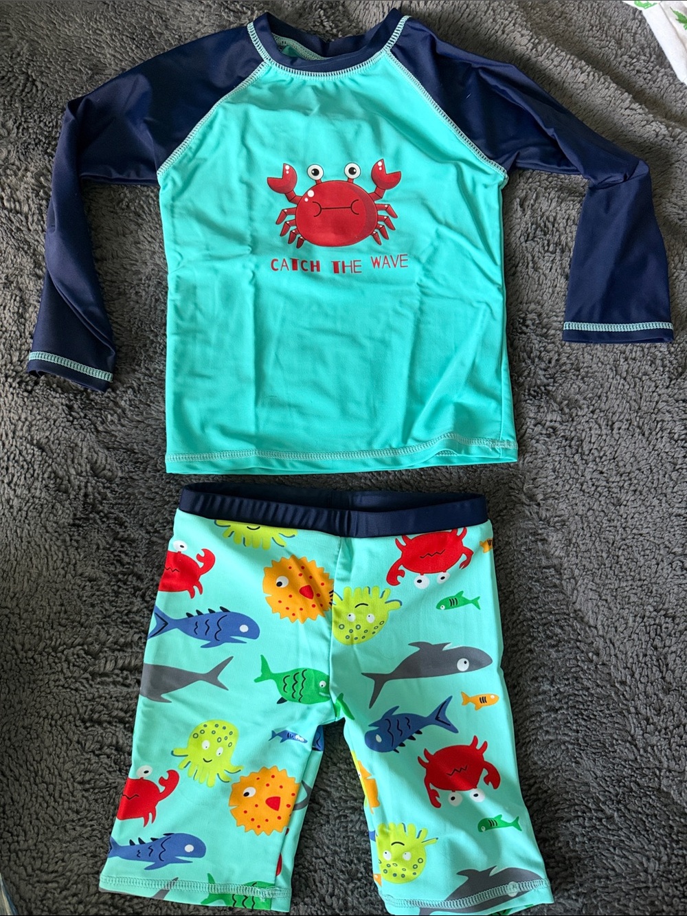 Kids' Aqua Crab Rash Guard Set - Teal & Navy